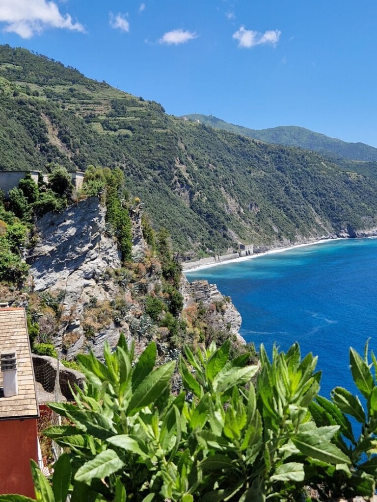 Corniglia - Kohti avaraa maailmaaKuluneet ovet, joiden maalipinta hilseili kauniisti, rapistuneet ikkunaluukut ja kiviseinät, joihin oli kiinnitetty kukkaruukku jos toinenkin. Köynnökset kiersivät kaiteita ja vanhoja putkia, ja jokaisessa pihassa kasvoi jotakin vihreää — oli se sitten ruukussa, raoissa tai aidan vieressä. Cornigliassa on jotain taianomaista: täällä aika ei tunnu pysähtyneeltä, vaan se vain virtaa hitaammin. Rakennusten rujous ja kasvien vehreys täydentävät toisiaan niin, että niistä syntyy oma satumaailmansa. Tuntuu, että jokainen ovi, portaikko ja ruukku haluaa tulla kuvatuksi, kuin ne olisivat osa kylän yhteistä tarinaa.